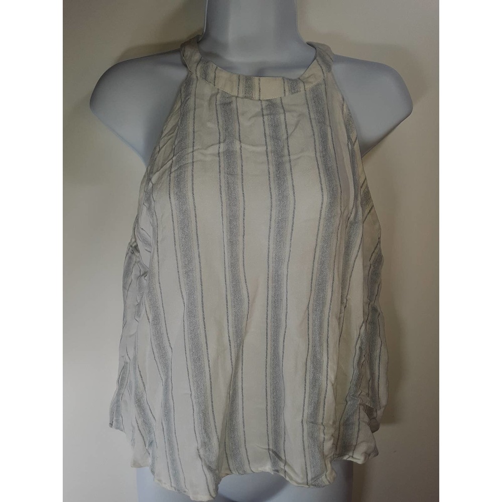Blue and White Striped High Neck Sleeveless Top